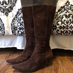 Brown Suede Pointy Toe Boots